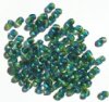 100 4mm Faceted Two Tone Dark Blue & Green Firepolish Beads